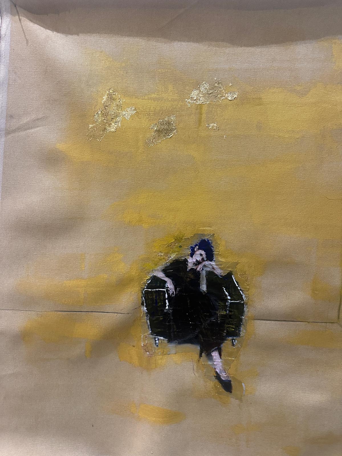 Massimo Scognamiglio, The Gold Standard, seated figure, acrylic on canvas, 2026